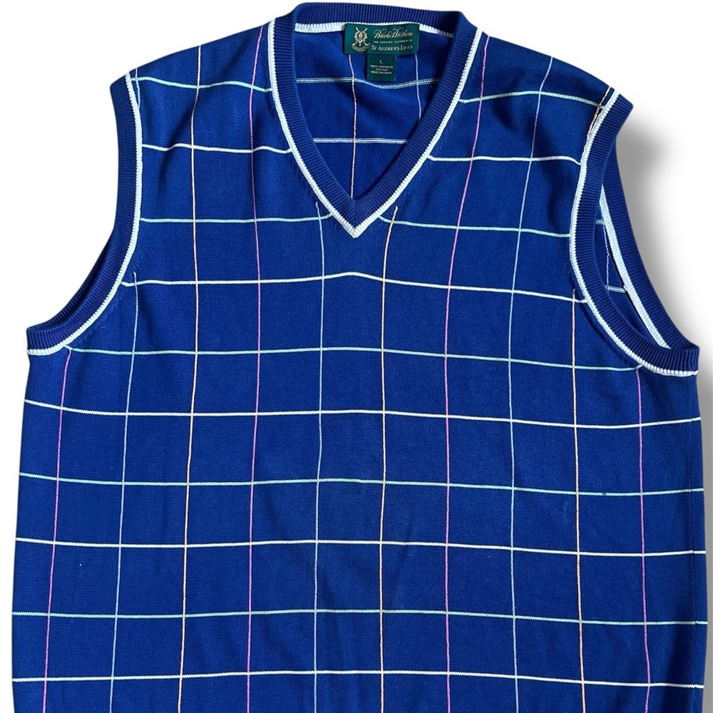 Brooks Brothers St Andrews Links Sweater‎ Vest Mens Large Blue Stripe Supima